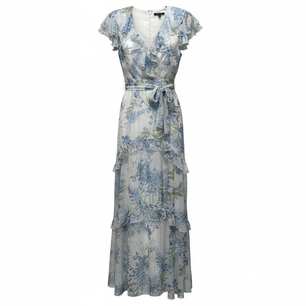 Alex Marie Lillian Chiffon Floral Ruffle Maxi Gown Dress Size 6